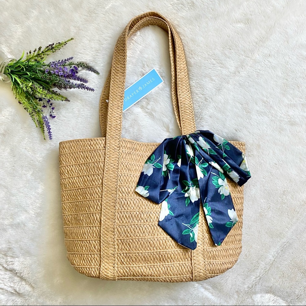 NEW Draper James Straw Tote with Scarf - Picture 3 of 7